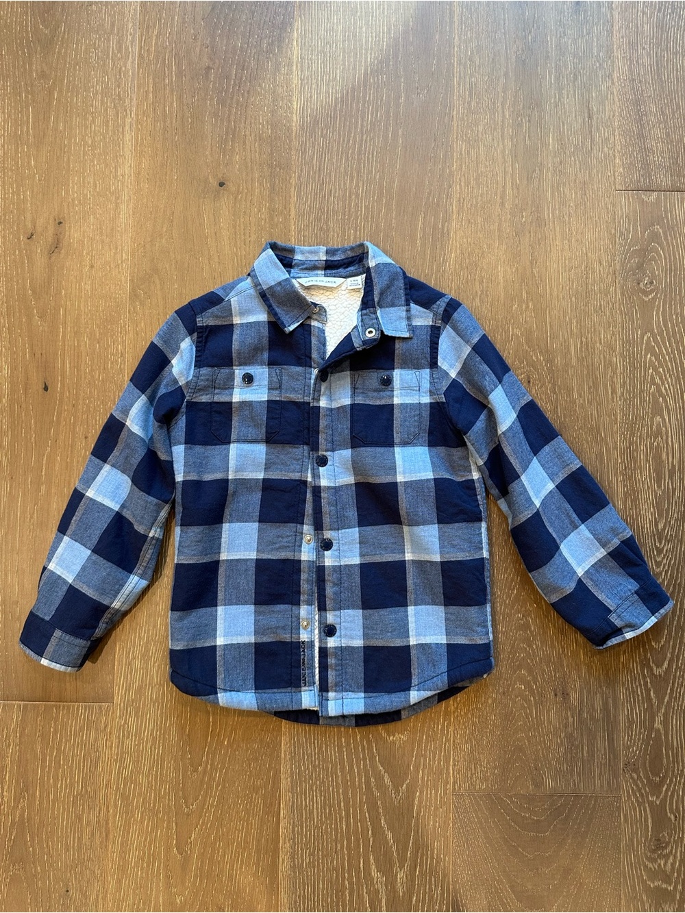 Janie and Jack Navy & Light Blue Plaid Button-Down Sherpa lined jacket
